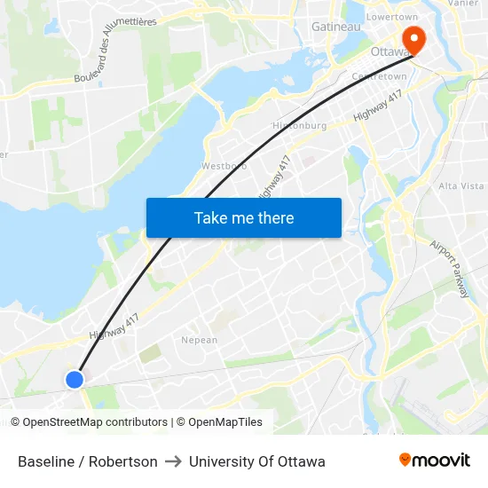 Baseline / Robertson to University Of Ottawa map