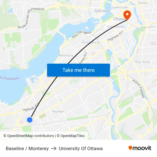 Baseline / Monterey to University Of Ottawa map