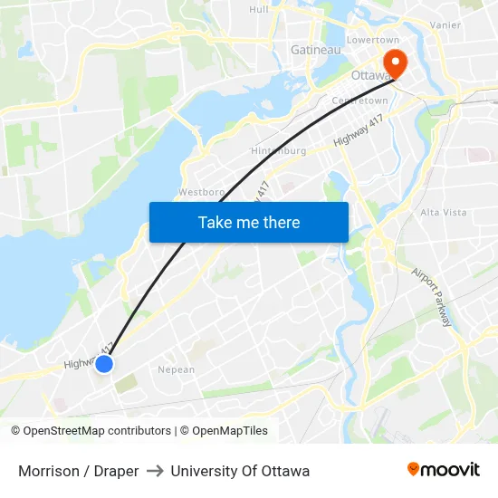 Morrison / Draper to University Of Ottawa map