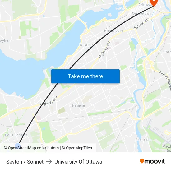 Seyton / Sonnet to University Of Ottawa map
