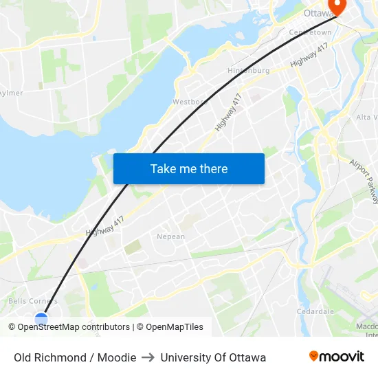 Old Richmond / Moodie to University Of Ottawa map
