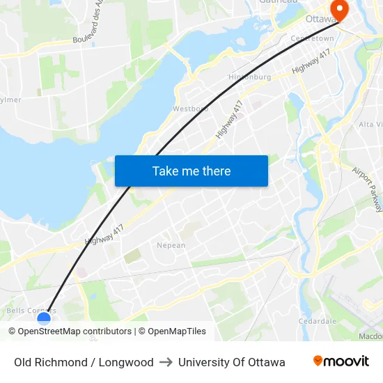Old Richmond / Longwood to University Of Ottawa map