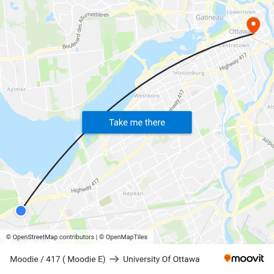 Moodie / 417 ( Moodie E) to University Of Ottawa map