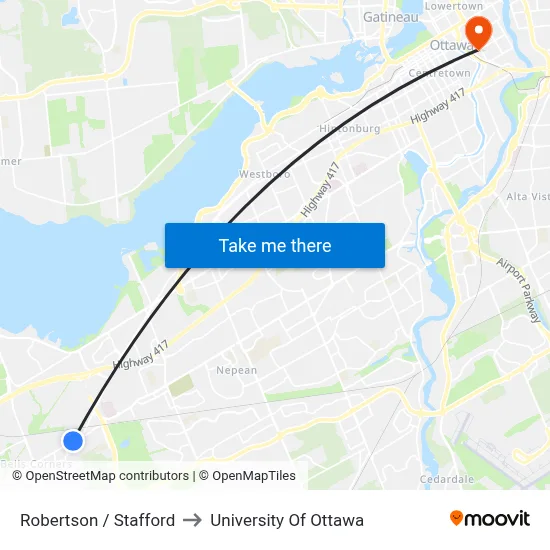 Robertson / Stafford to University Of Ottawa map