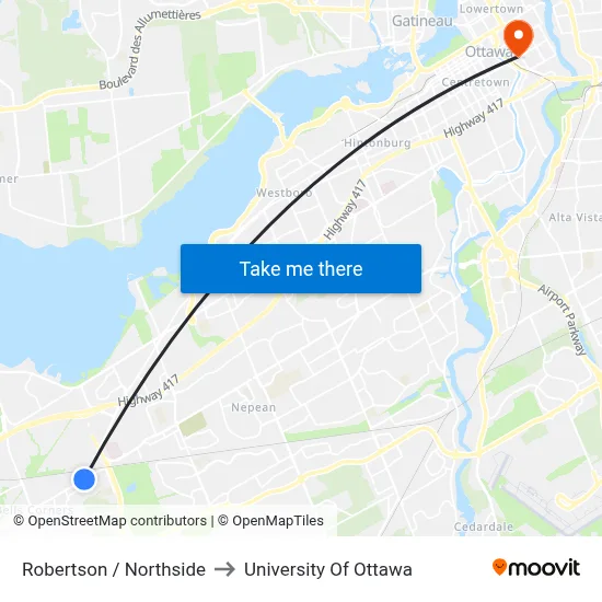 Robertson / Northside to University Of Ottawa map