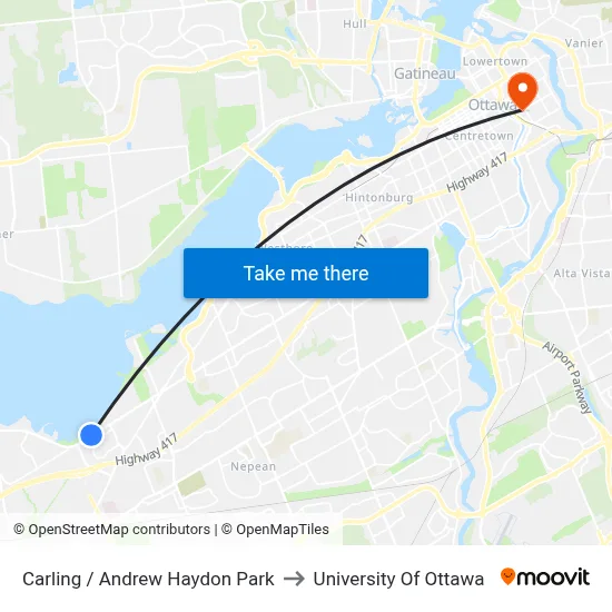 Carling / Andrew Haydon Park to University Of Ottawa map