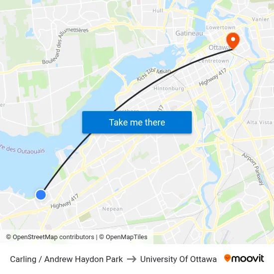 Carling / Andrew Haydon Park to University Of Ottawa map