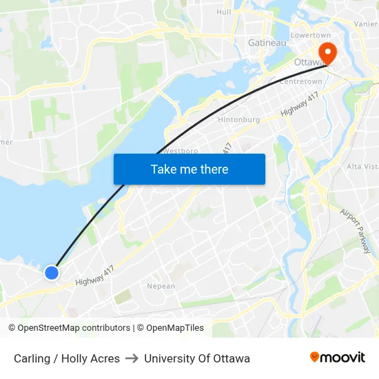 Carling / Holly Acres to University Of Ottawa map