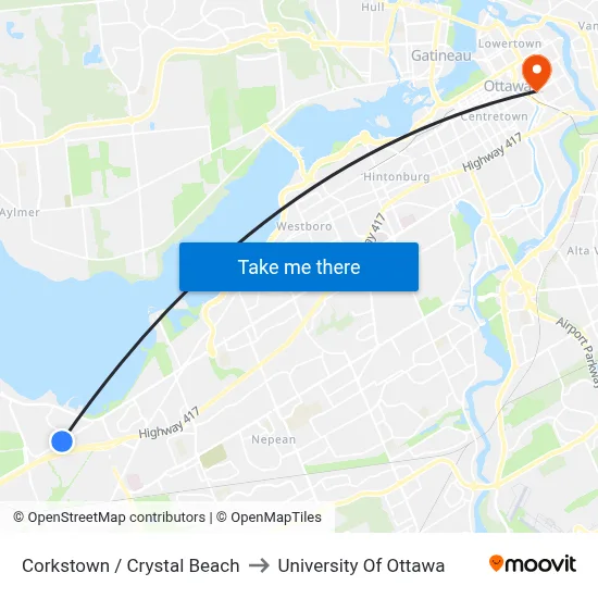Corkstown / Crystal Beach to University Of Ottawa map