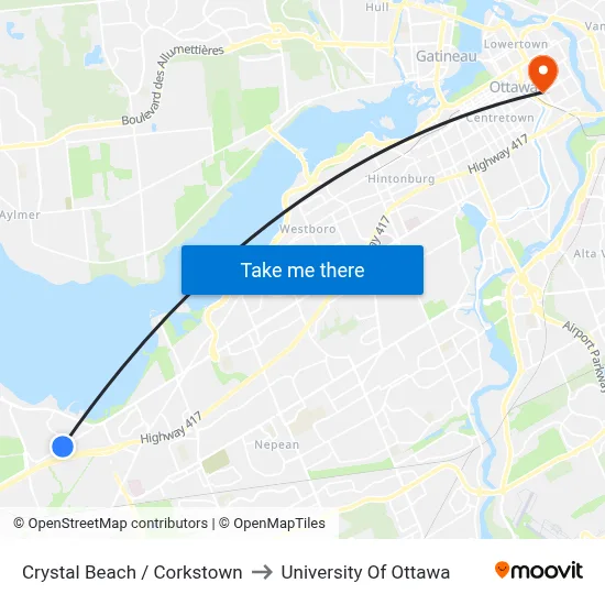 Crystal Beach / Corkstown to University Of Ottawa map