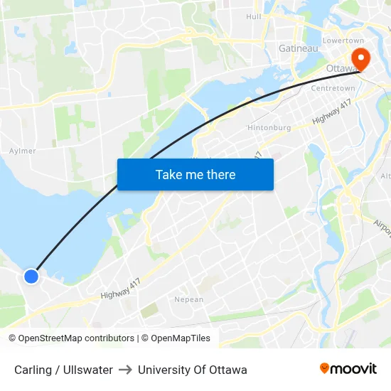 Carling / Ullswater to University Of Ottawa map
