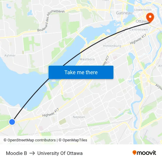 Moodie B to University Of Ottawa map