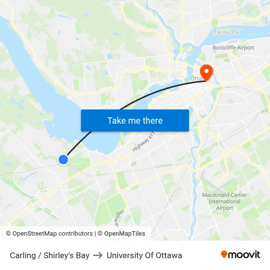Carling / Shirley's Bay to University Of Ottawa map