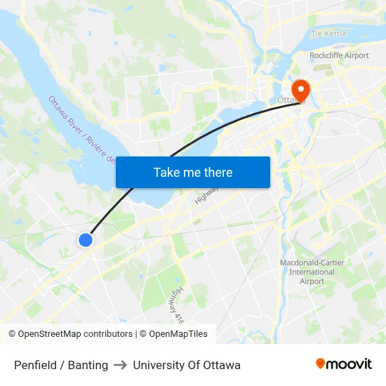 Penfield / Banting to University Of Ottawa map
