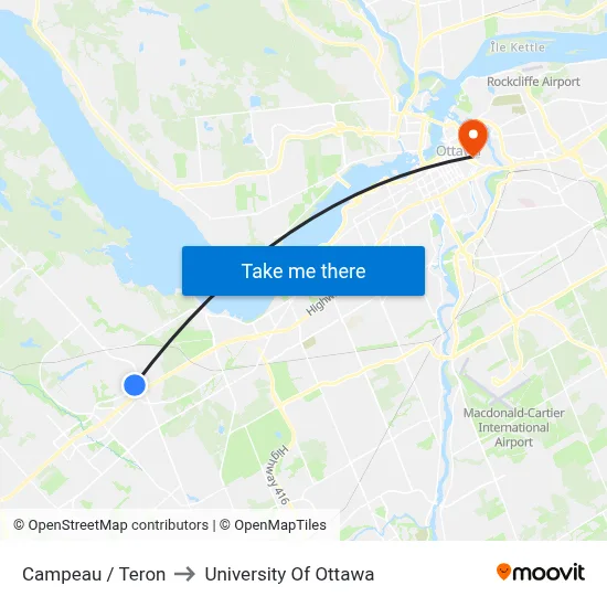 Campeau / Teron to University Of Ottawa map