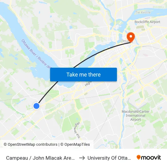 Campeau / John Mlacak Arena to University Of Ottawa map