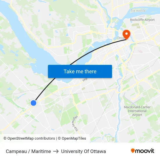 Campeau / Maritime to University Of Ottawa map