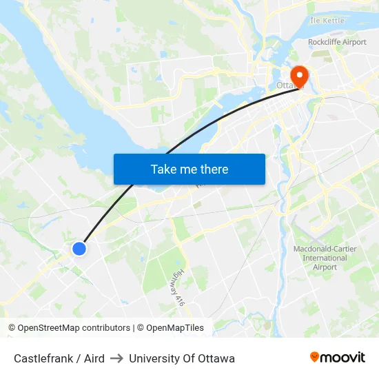 Castlefrank / Aird to University Of Ottawa map