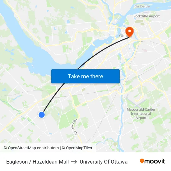 Eagleson / Hazeldean Mall to University Of Ottawa map