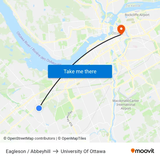 Eagleson / Abbeyhill to University Of Ottawa map