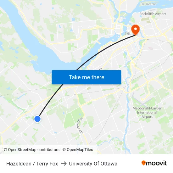 Hazeldean / Terry Fox to University Of Ottawa map