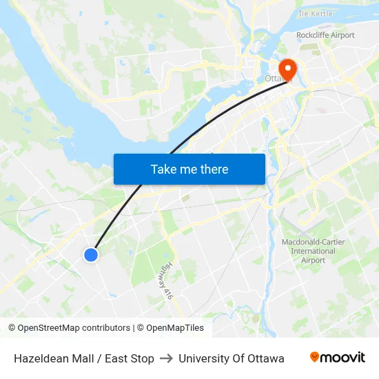 Hazeldean Mall / East Stop to University Of Ottawa map