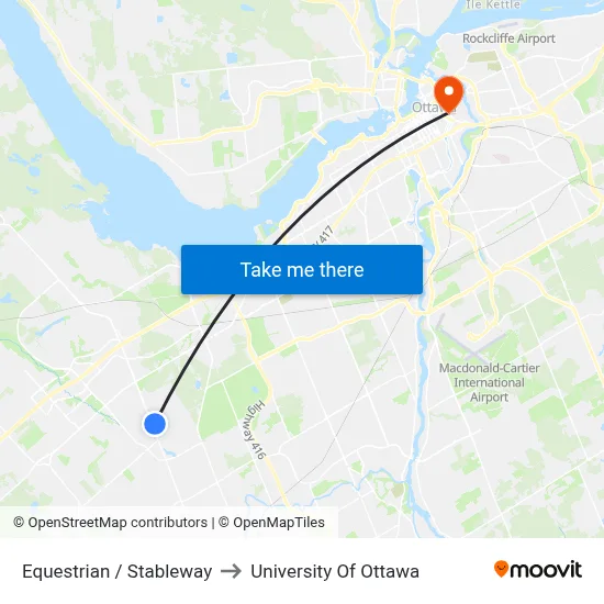 Equestrian / Stableway to University Of Ottawa map