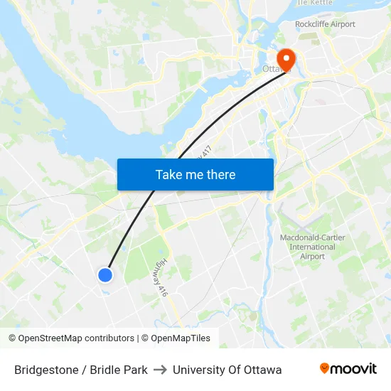 Bridgestone / Bridle Park to University Of Ottawa map