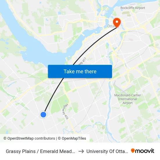 Grassy Plains / Emerald Meadows to University Of Ottawa map