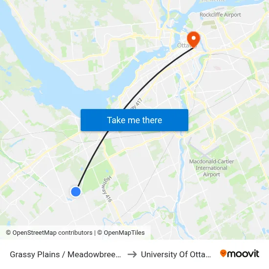 Grassy Plains / Meadowbreeze to University Of Ottawa map