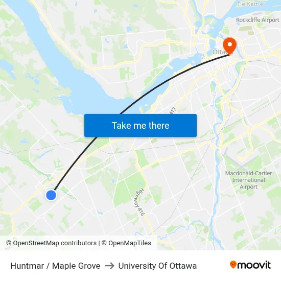Huntmar / Maple Grove to University Of Ottawa map