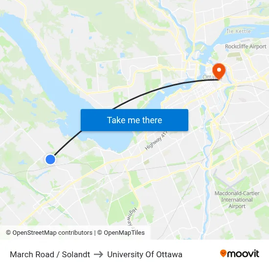 March Road / Solandt to University Of Ottawa map