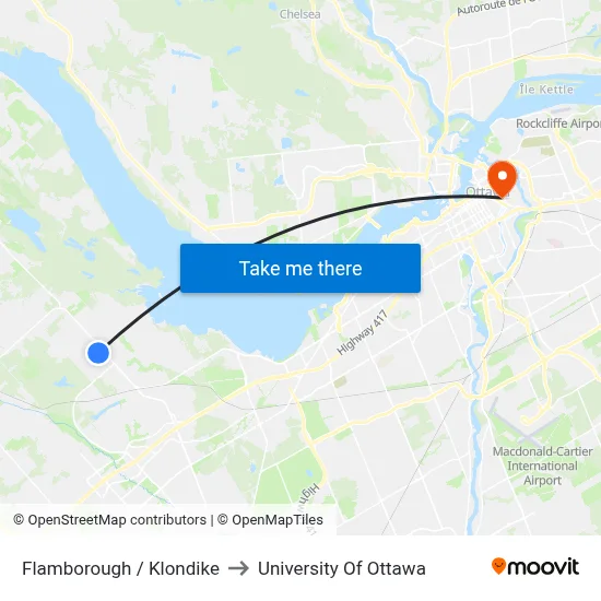 Flamborough / Klondike to University Of Ottawa map