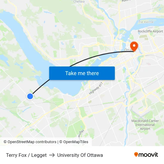 Terry Fox / Legget to University Of Ottawa map