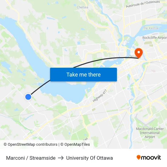 Marconi / Streamside to University Of Ottawa map