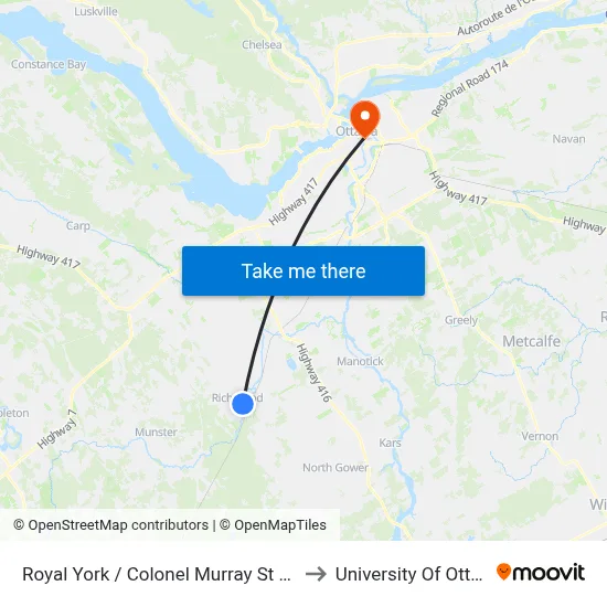 Royal York / Colonel Murray St South to University Of Ottawa map