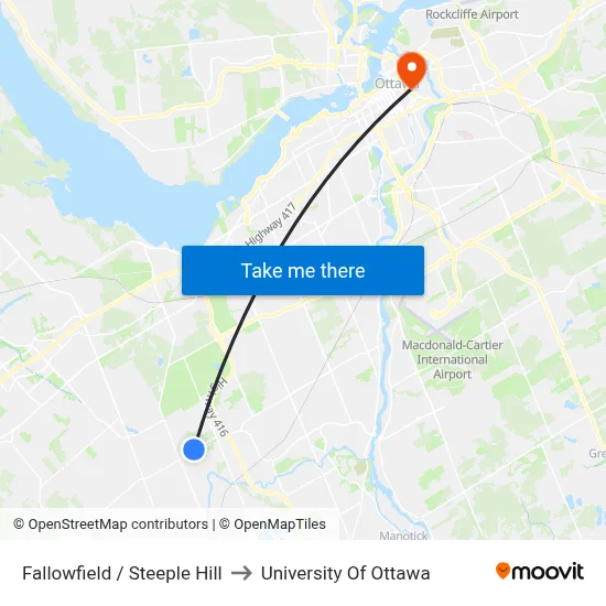 Fallowfield / Steeple Hill to University Of Ottawa map