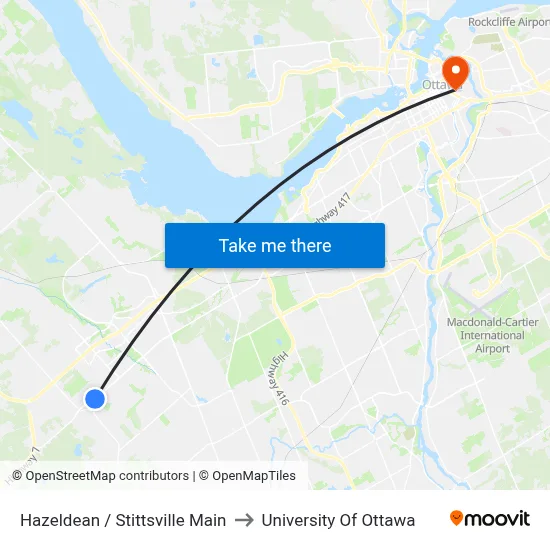 Hazeldean / Stittsville Main to University Of Ottawa map