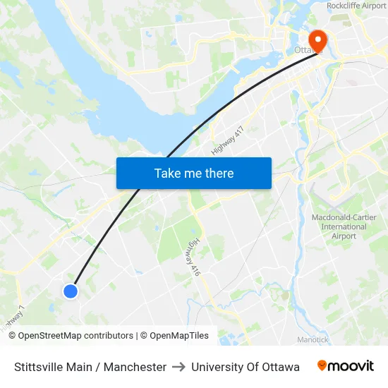 Stittsville Main / Manchester to University Of Ottawa map