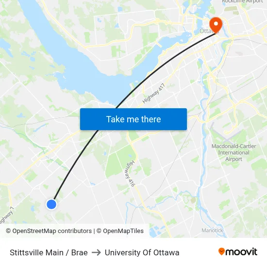 Stittsville Main / Brae to University Of Ottawa map