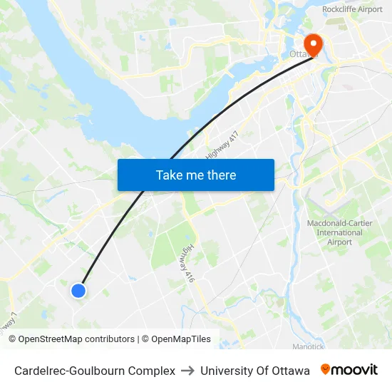 Cardelrec-Goulbourn Complex to University Of Ottawa map