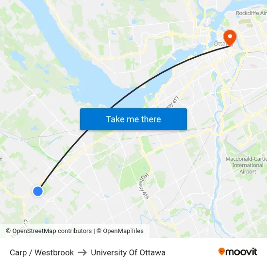 Carp / Westbrook to University Of Ottawa map