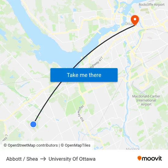 Abbott / Shea to University Of Ottawa map