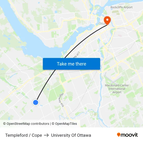 Templeford / Cope to University Of Ottawa map
