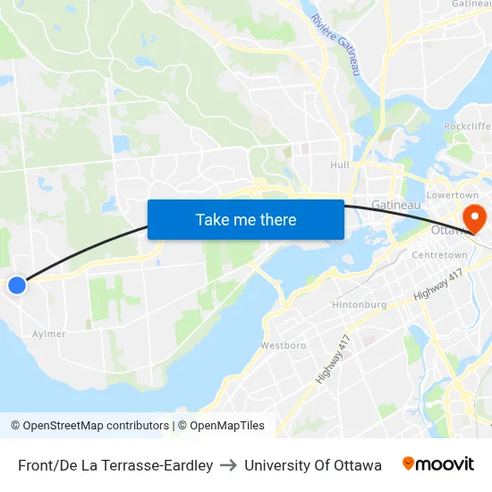 Front/De La Terrasse-Eardley to University Of Ottawa map