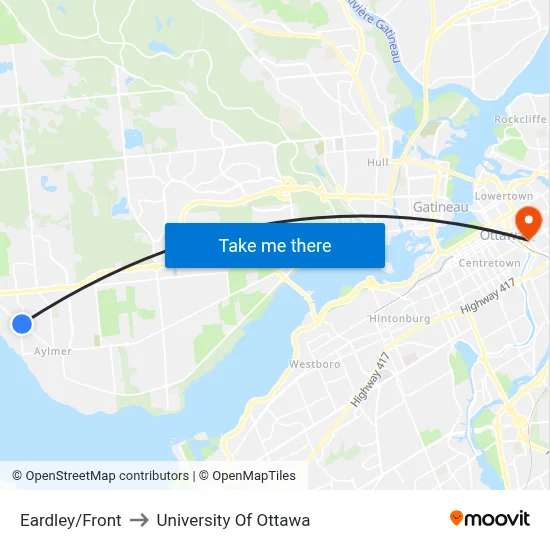 Eardley/Front to University Of Ottawa map