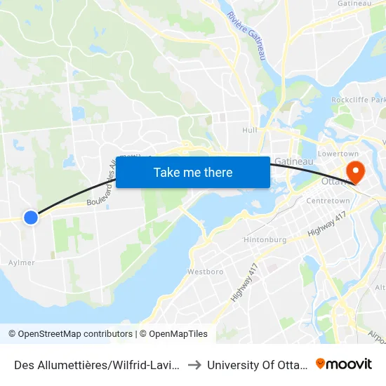 Des Allumettières/Wilfrid-Lavigne to University Of Ottawa map