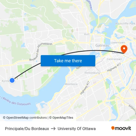 Principale/Du Bordeaux to University Of Ottawa map
