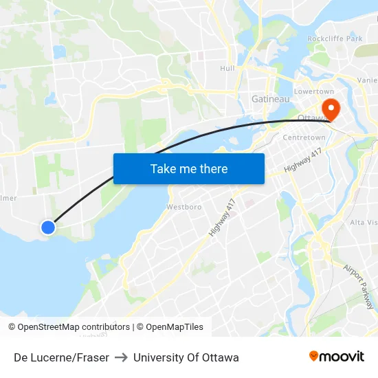 De Lucerne/Fraser to University Of Ottawa map