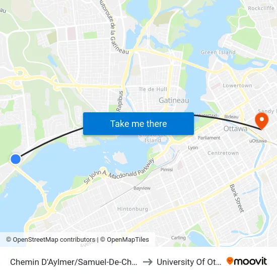 Chemin D'Aylmer/Samuel-De-Champlain to University Of Ottawa map